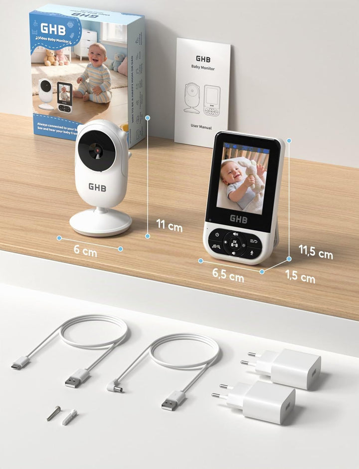 GHB Babyphone mit Kamera Baby Monitor 2,8 Zoll Schwarz | VOX-Modus Max. 35 Std, Infrarot-Nachtsicht,
