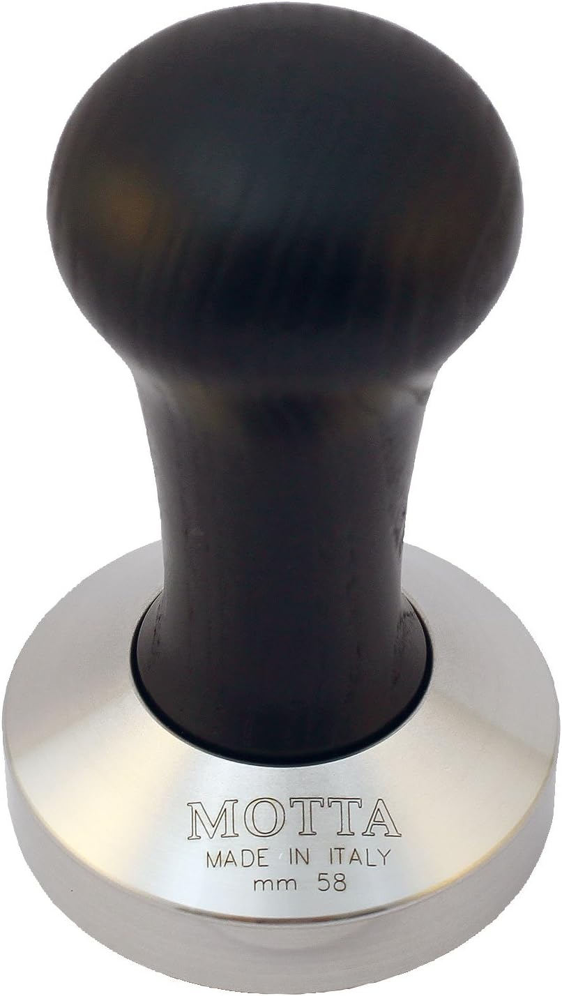 Motta 8100/B Tamper aus Edelstahl, planar mit schwarzem Echtholzgriff, 58 mm, Schwarz