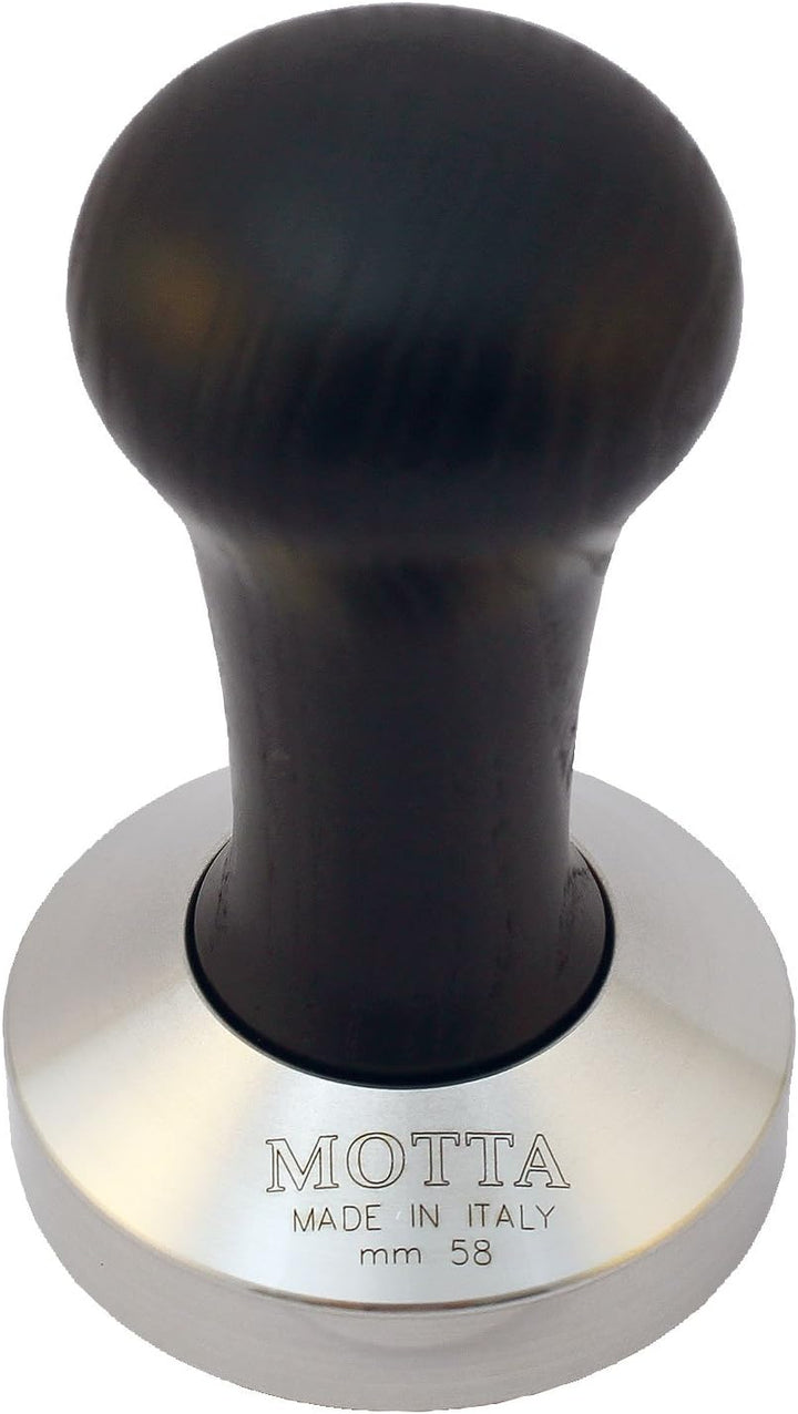 Motta 8100/B Tamper aus Edelstahl, planar mit schwarzem Echtholzgriff, 58 mm, Schwarz