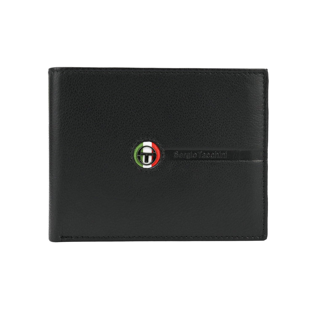 Sergio Tacchini Herren-Geldbörse aus echtem Leder, Schwarz, mit Kartenfach und Geschenkbox 11 x 9 x
