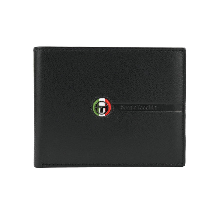 Sergio Tacchini Herren-Geldbörse aus echtem Leder, Schwarz, mit Kartenfach und Geschenkbox 11 x 9 x