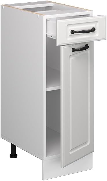 Vicco Küchenschrank mit Schublade R-Line, Weiss Landhaus/Weiss, AP Marmor Weiss Landhaus Schubunters