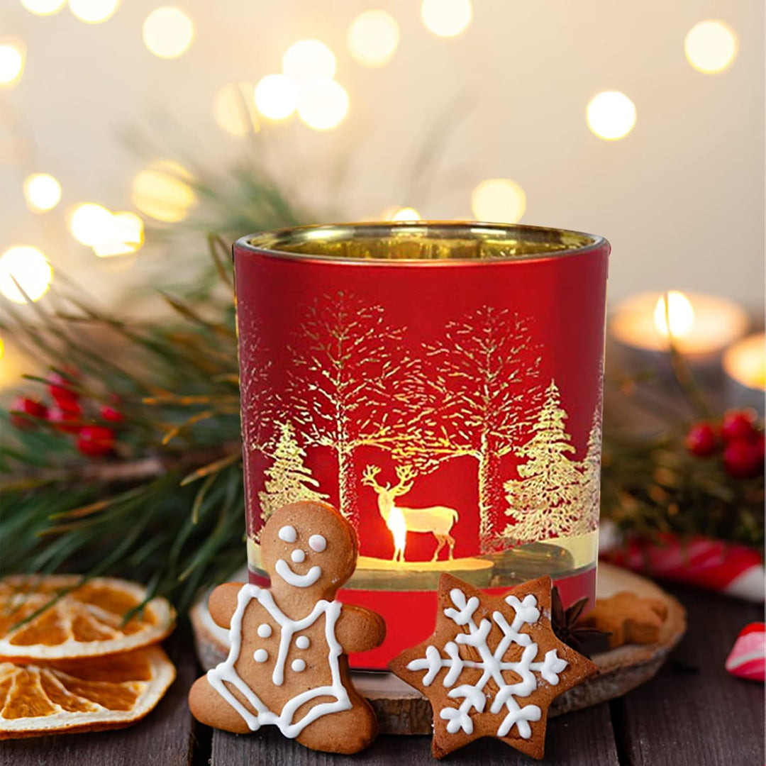 MJ PREMIER Weihnachten Teelichthalter, 6 Stück Kerzenhalter 7x7x8 cm, Xmas Windlicht, Teelichtgläser