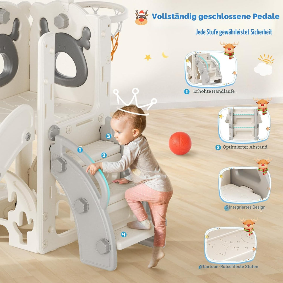 Krovtoy 6-in-1-Kleinkindrutsche, Kleinkindrutsche mit Weihnachtselchmotiv und Schaukelset, Babyrutsc