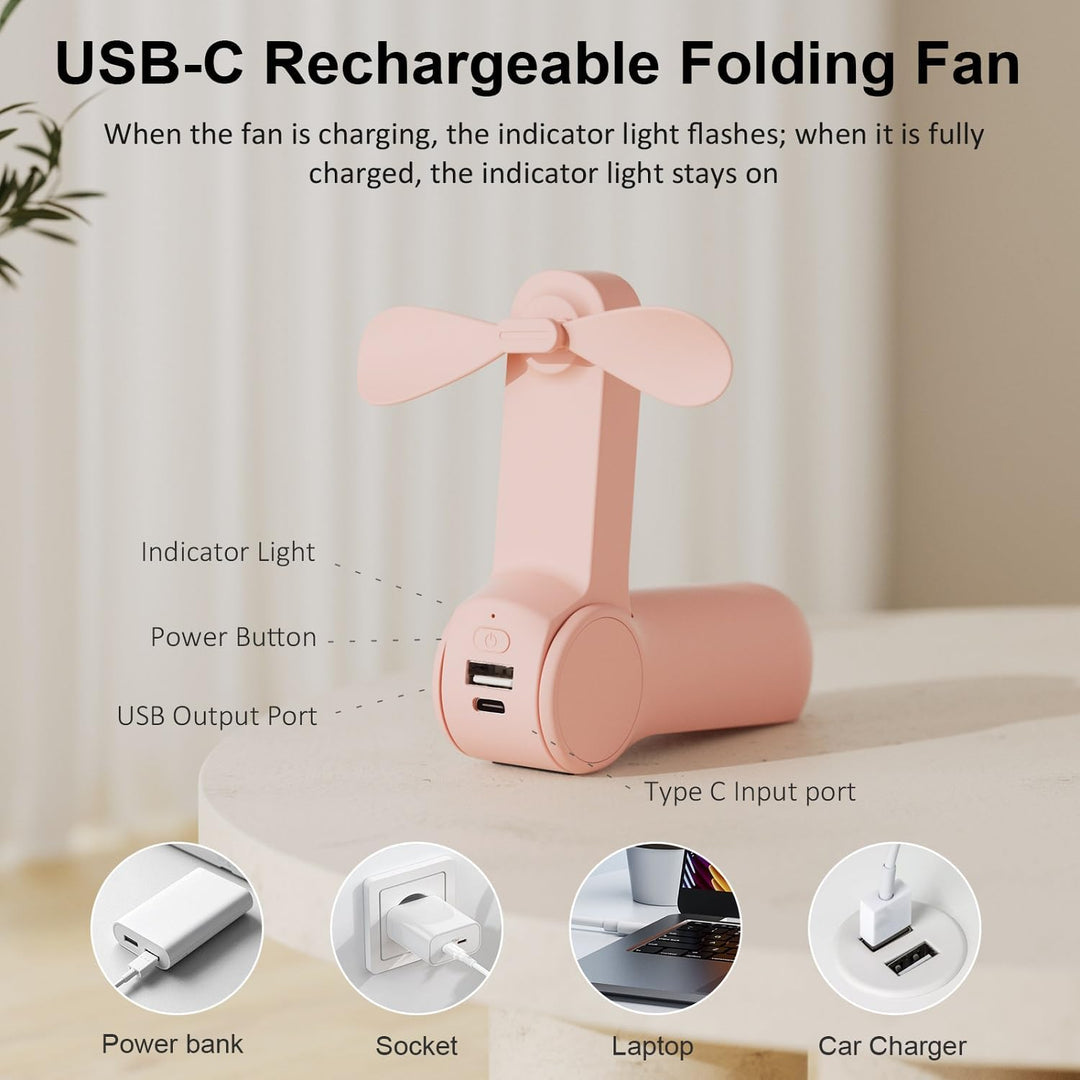 JATEKA Handventilator, Mini Ventilator mit 2500 mAh Powerbank USB Akku Aufladbar, Batteriebetrieben