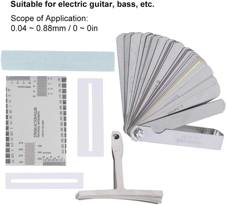 Das Gitarren-Werkzeugset mit Sander Radius Gauge String Action Lineal Griffbrettschutz eignet sich z