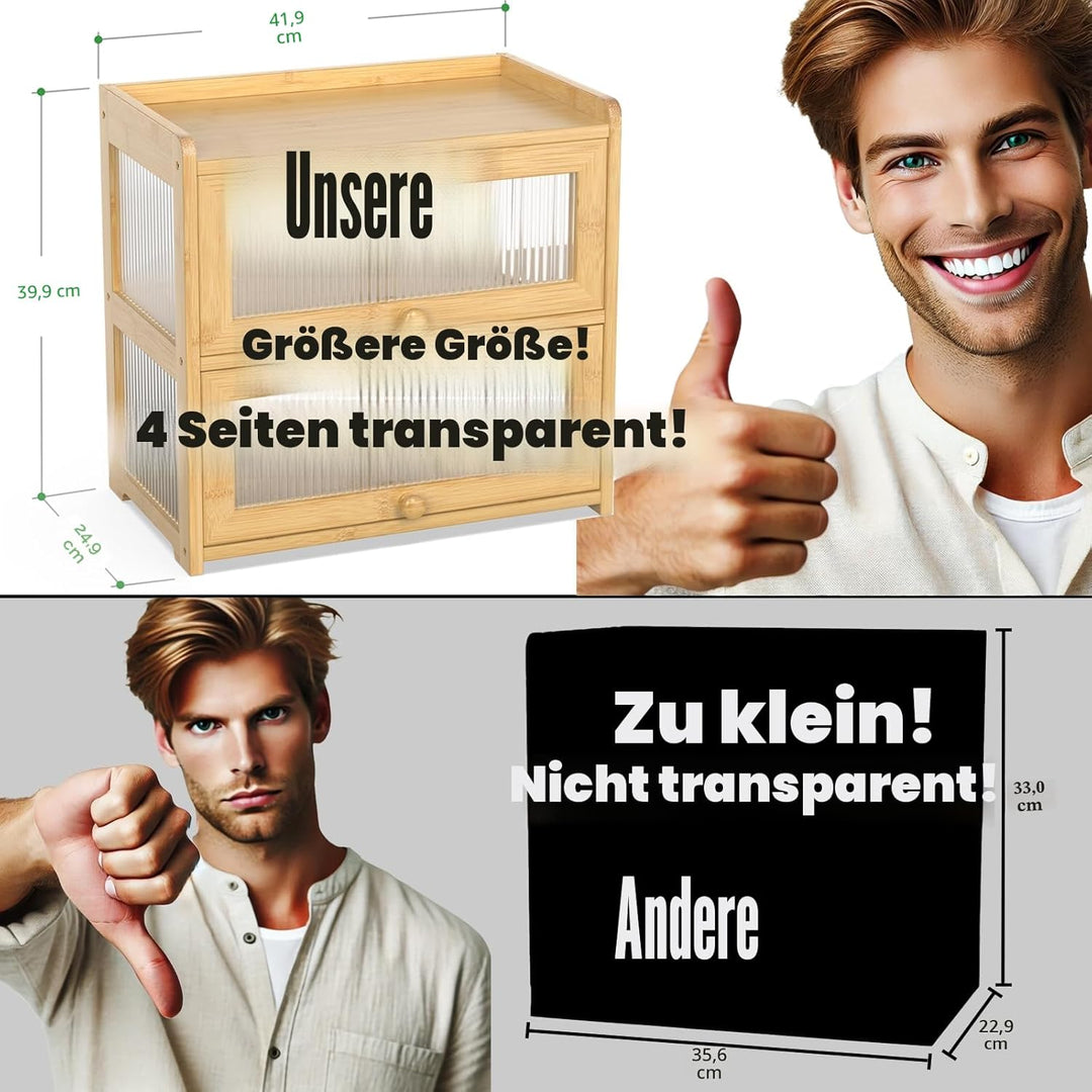 BAMBANG Extragross Bambus Brotkasten für Küchentheke, 2 Stufe Bauernhaus Brotbox, Holz Brotkasten Br