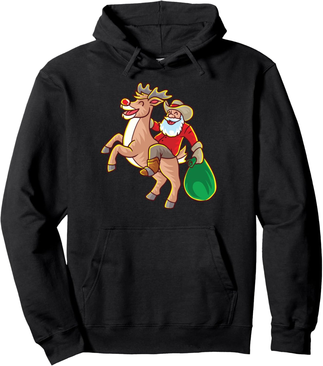 Weihnachtsmann reitet Rentier Weihnachts-Cowboy Santa Claus Pullover Hoodie