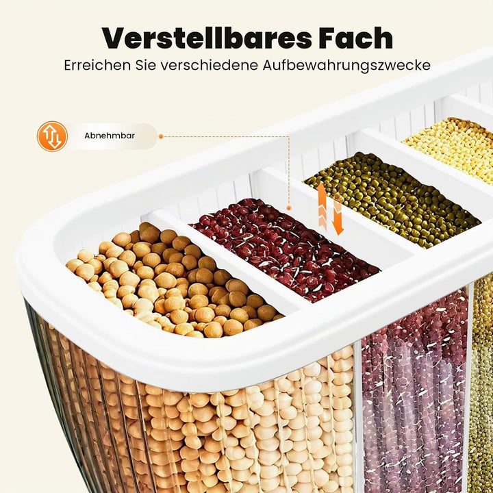 Müslispender &amp; 6-fach Getreidespender - Reisspender aus Kunststoff, Luftdicht - Transparentes Cereal