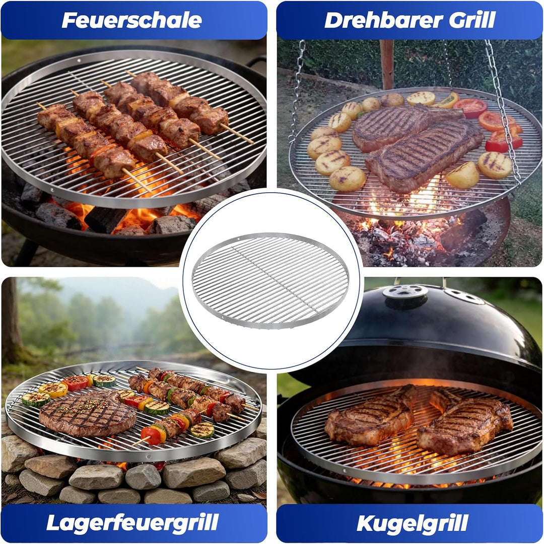 GriHero Grillrost Edelstahl Rund für Schwenkgrill, Ø 60 cm Grillgitter mit 3 Aufhängungsbohrungen fü