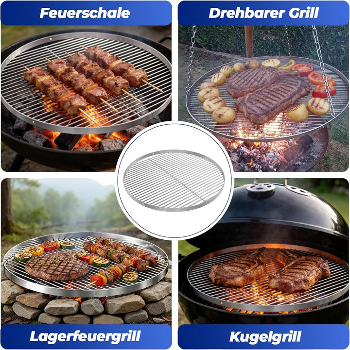 GriHero Grillrost Edelstahl Rund für Schwenkgrill, Ø 60 cm Grillgitter mit 3 Aufhängungsbohrungen fü