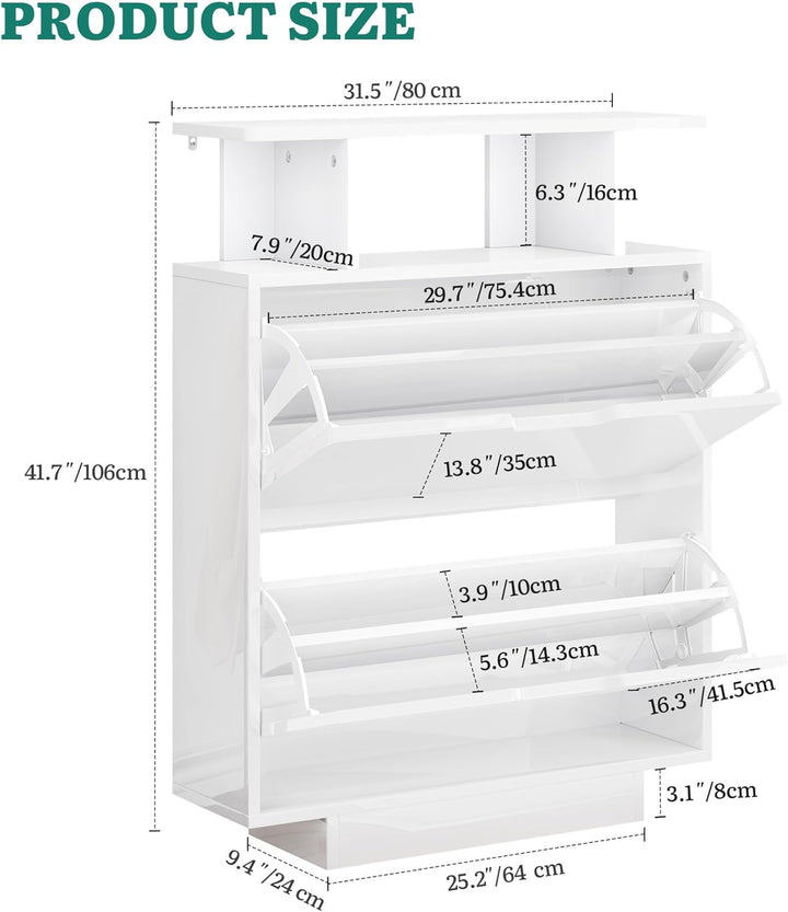 YITAHOME Schuhschrank Schmal Hochglanz, Schuhkipper mit 2 Klappen,80 x 24 x 106 cm Schuhregal schmal