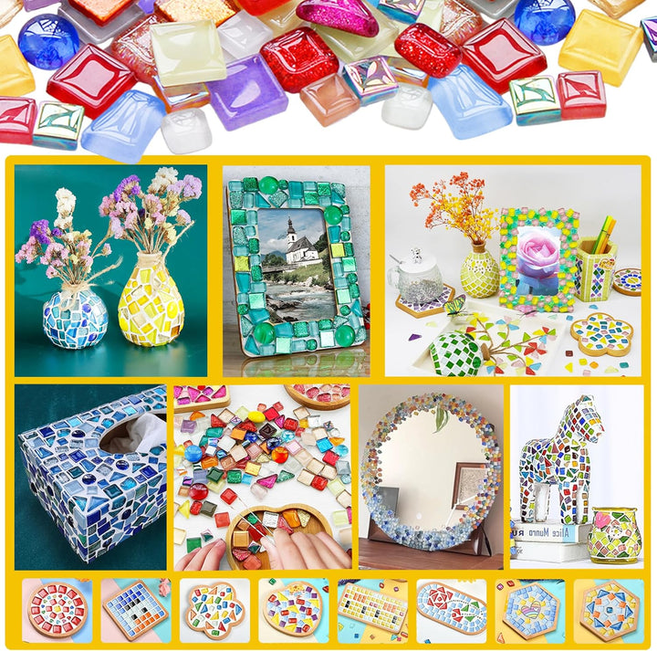 AiYoYo 650g Bunte Mosaiksteine Set Glitzernde Glasstücke für erwachsene DIY Polygonal Verschiedene M