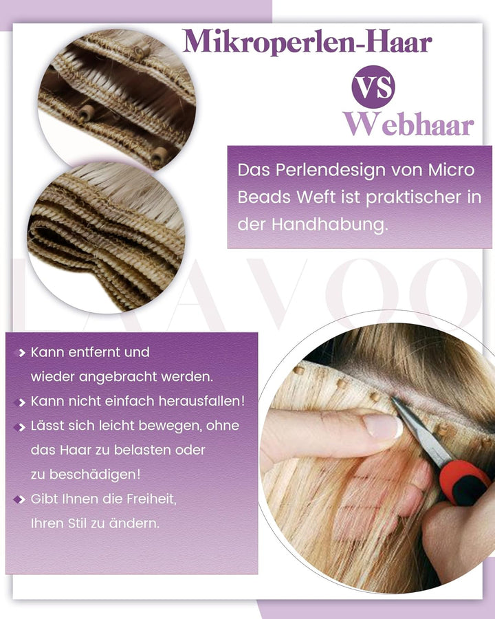 LaaVoo Braun Tressen Echthaar Extensions mit Micro Rings 12Zoll Width Microweft Haarverlängerung Ech