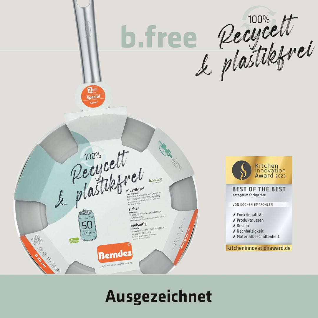 Berndes Wok b.free - Wokpfanne 28 cm – aus recyceltem Aluminium - allherdtauglich - Wok mit Antihaft