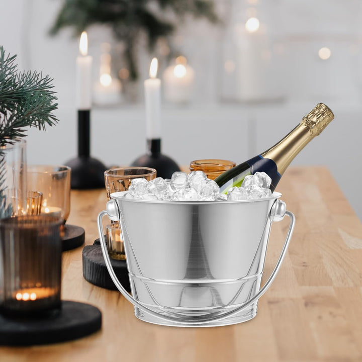 Edelstahl Eimer 1L – Robuster Metall Eimer Mit Tragegriff - Ideal Als Eiskübel Oder Wein Kühler Für