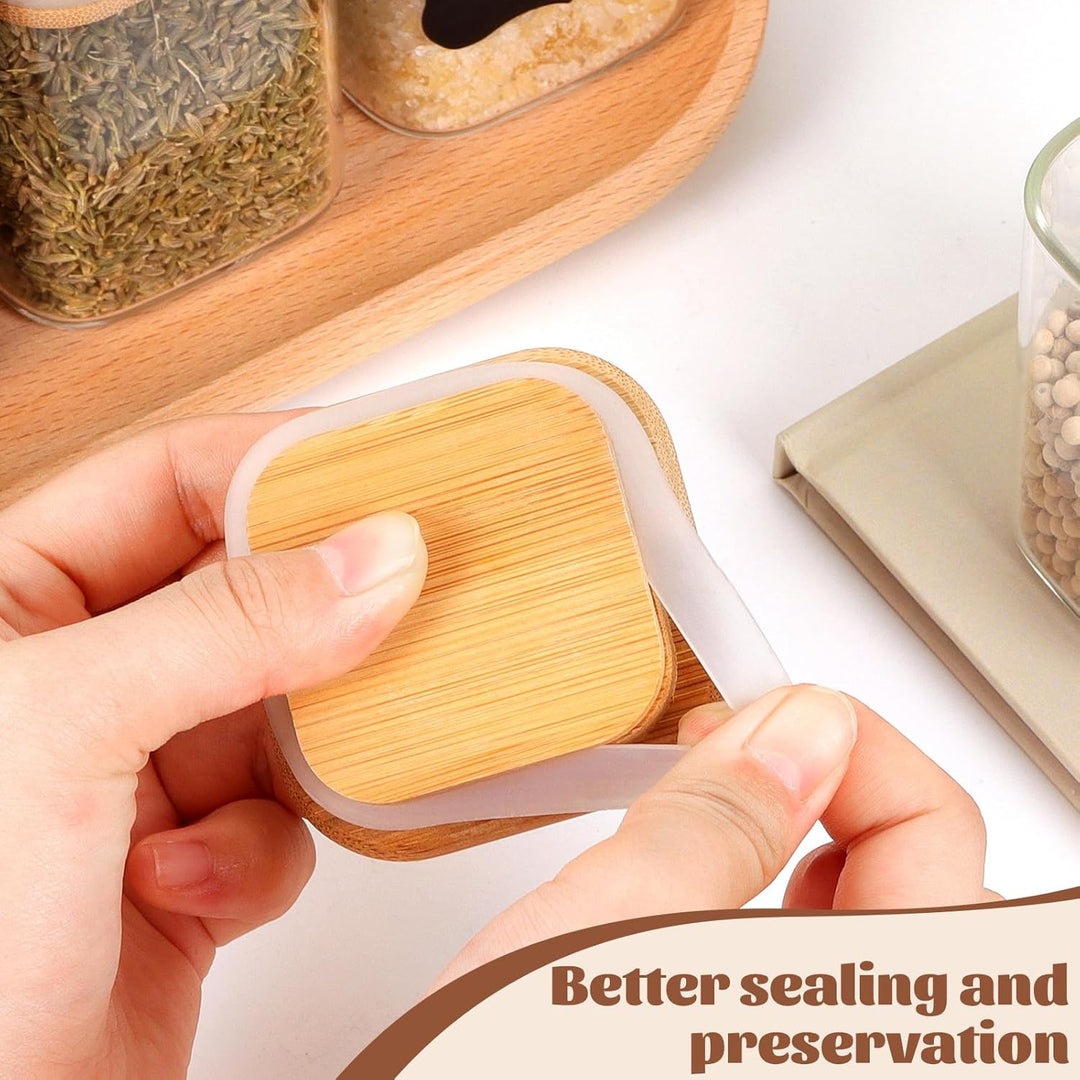 12er Set Gewürzgläser eckig 200 ml luftdicht mit Holzdeckel,Gewürzdosen Set Glas,Gewürzbehälter Spic