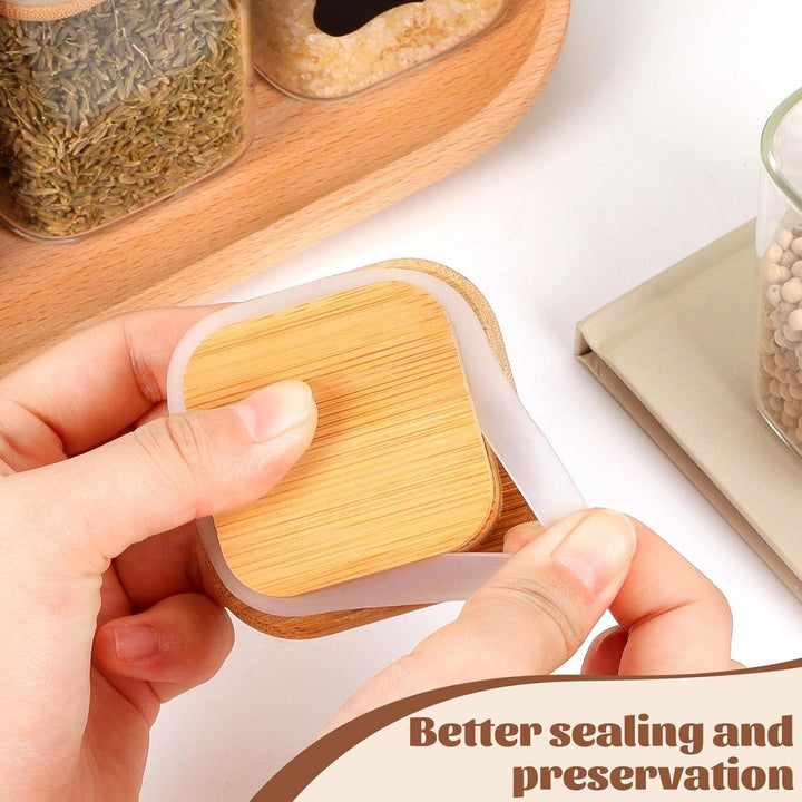 12er Set Gewürzgläser eckig 200 ml luftdicht mit Holzdeckel,Gewürzdosen Set Glas,Gewürzbehälter Spic