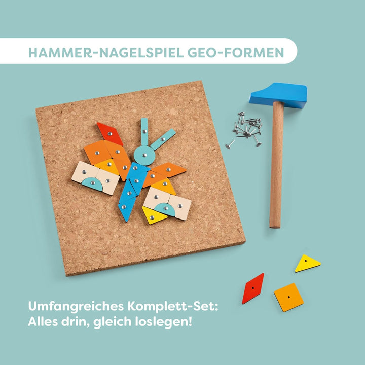 HABA Hammer-Nagelspiel: Geo-Formen – Holzspielzeug mit Hammer und Nägel für Kinder ab 3 Jahren – Kre