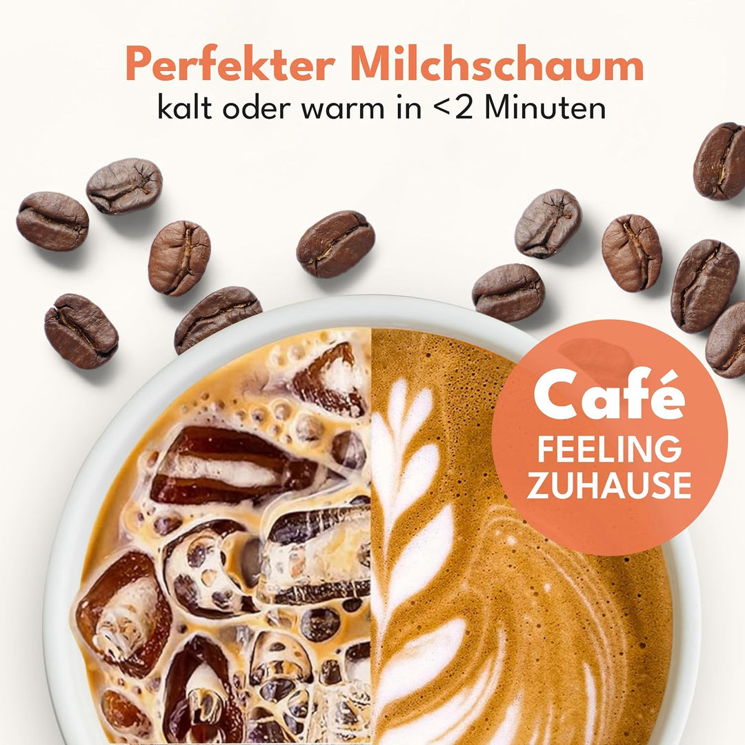 LEBENLANG Milchaufschäumer Elektrisch - 100% BPA-Frei & 4 Modi inkl. Ersatz Schneebesen I 240ml Milc