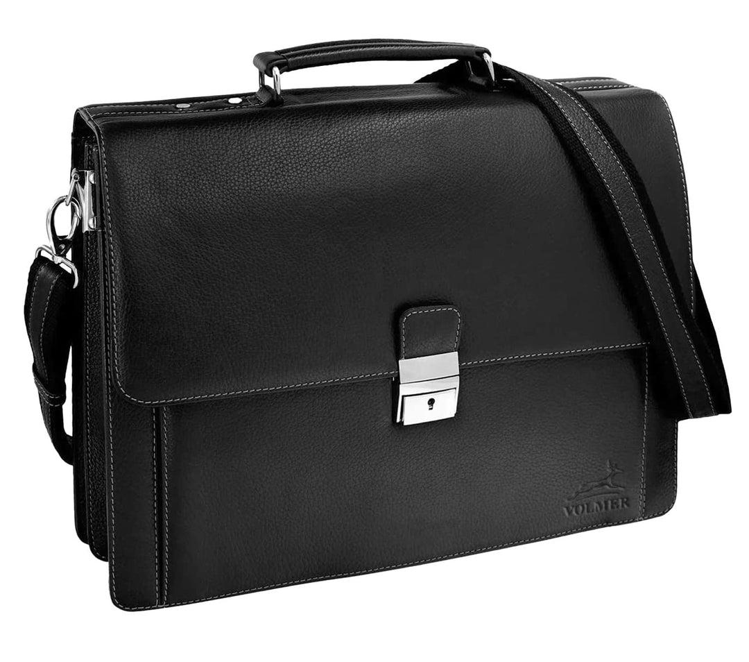 Fa.Volmer® Herren Echt-Leder Business-Tasche für Notebook #Bag16208 in Farbe Braun und Schwarz, Schw