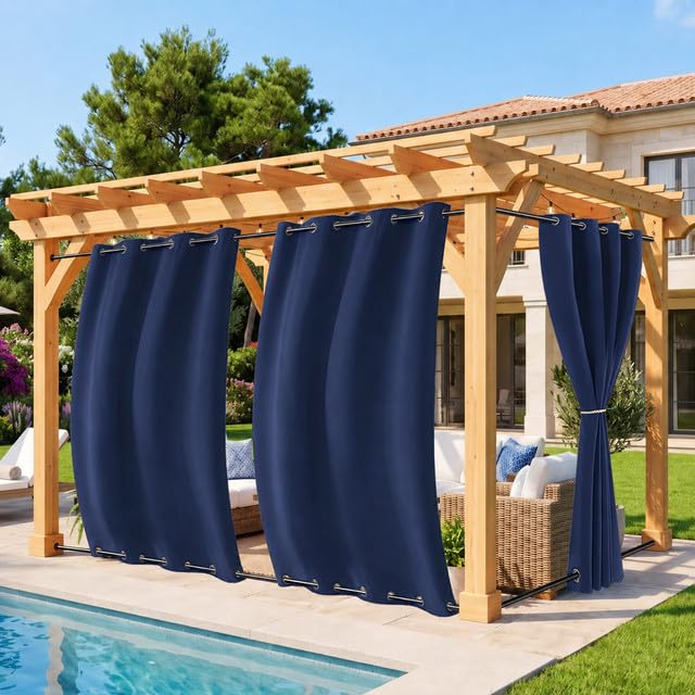 Rosnek Outdoor Vorhang Wetterfest Winddicht mit Obere und Untere Ösen,2 Stück Outdoorvorhänge 243x13