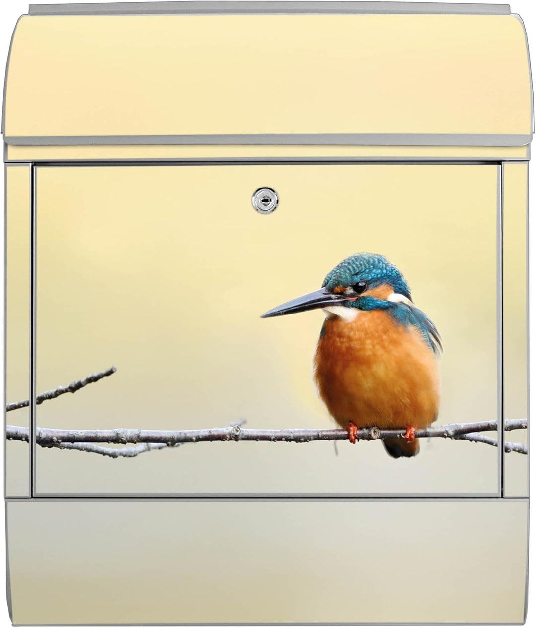 banjado® Design Briefkasten mit Motiv Pause 39x47x14cm &amp; 2 Schlüssel - Briefkasten Stahl Silber mit
