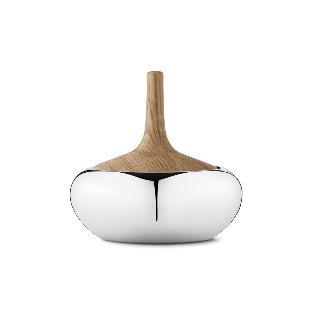 Georg Jensen - Henning-Koppel-Bonbonniere in Zwiebelform, hochglanzpolierter Edelstahl und Eichenhol