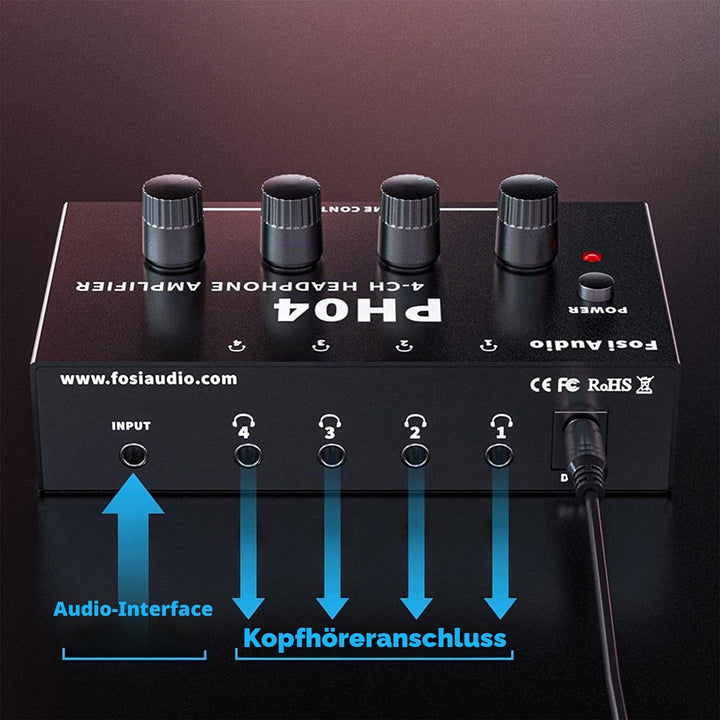 Fosi Audio PH04 4 Kanal Kopfhörerverstärker Metall-Stereo-Audio-Verstärker mit 12V 1,5A-Netzteil, ul
