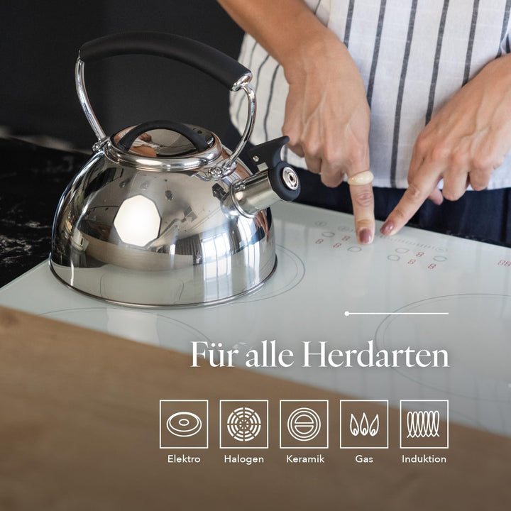 Florina Induction Kettle, Whistling Kettle, All Hob Types, 2.3 L, Stainless Steel Tea Kettle, Cool T