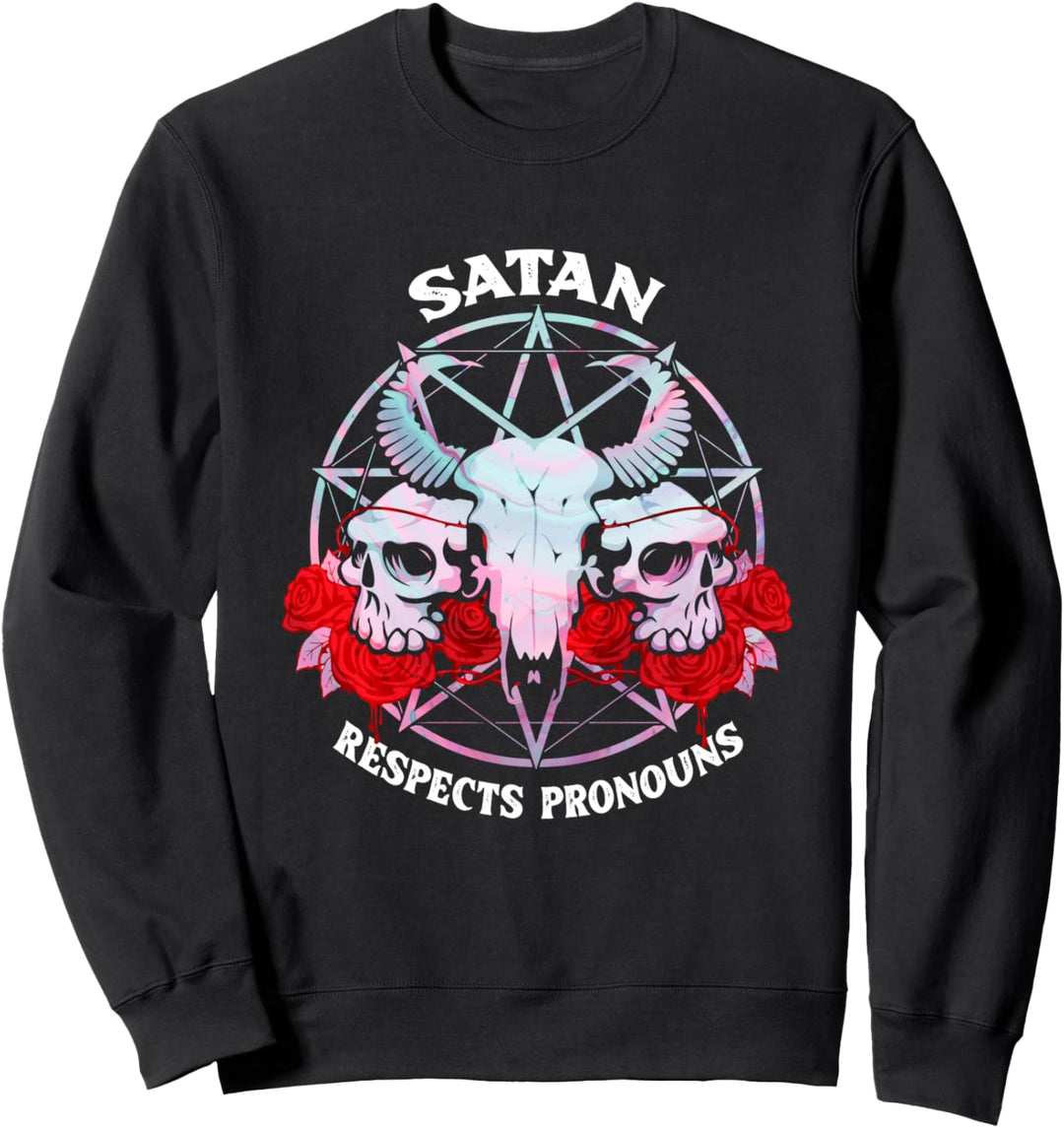 Satan Respects Pronouns Transgender Pentagram Trans Sweatshirt
