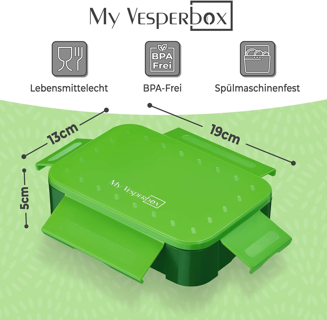 My Vesperbox - Mini Lite Set – Bento Box &amp; Trinkflasche 500ml – Lunchbox mit variablen Fächern – Bro