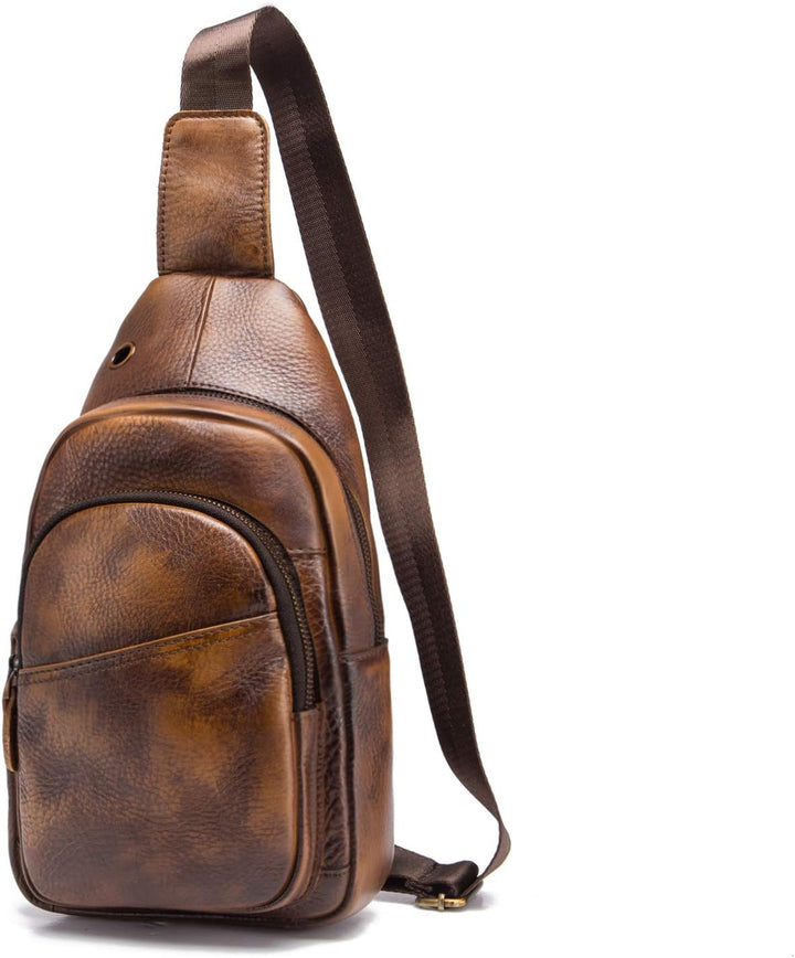 Le’aokuu Herren Echtes Leder Hüfttasche Brusttasche Bauchtsche Crossbody Bag Sling Bag Schultertsche