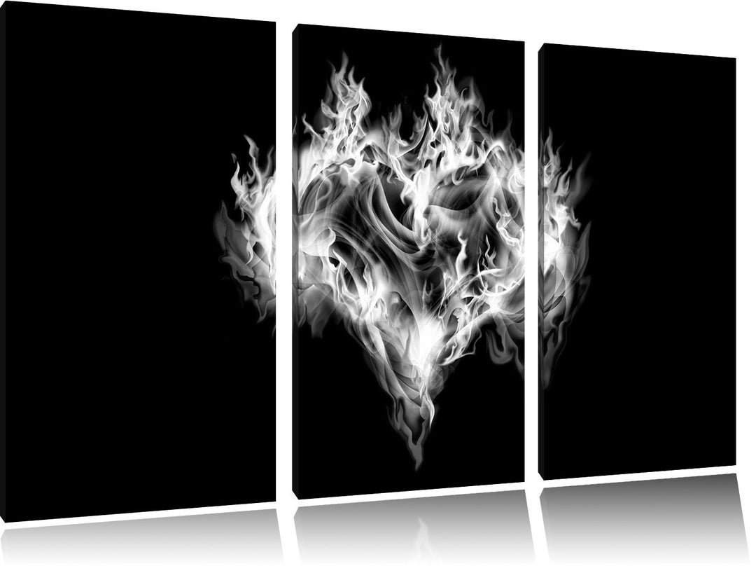 Pixxprint Monocrome, Dark Herz aus Feuer und Wasser 3-Teiler Leinwandbild 120x80 Bild auf Leinwand