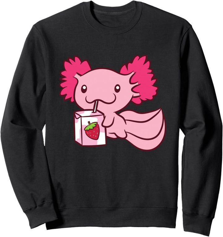 Axolotl Trinkende Erdbeermilch lustig Axolotl Sweatshirt