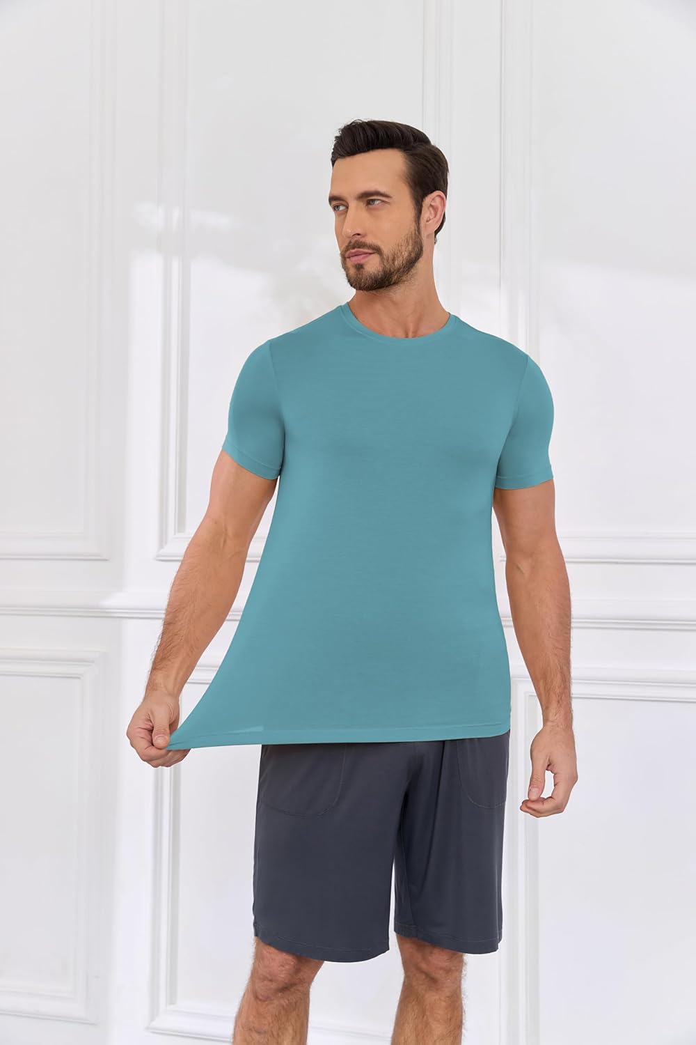 COLORFULLEAF 3/5er Pack Bambus T-Shirt Herren V Ausschnitt/Rundhals Stretch Unterhemd Männer Einfarb