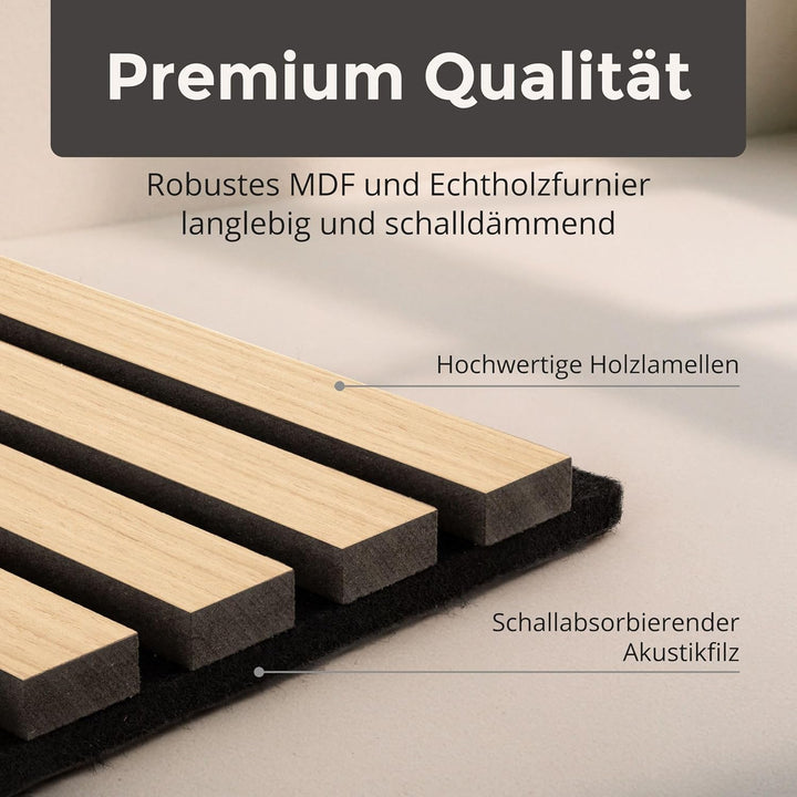 Dalsys Akustikpaneele 60x60cm, 4 Stück Eiche hell, Wandverkleidung Wanpaneele Holz, Lamellenwand mit