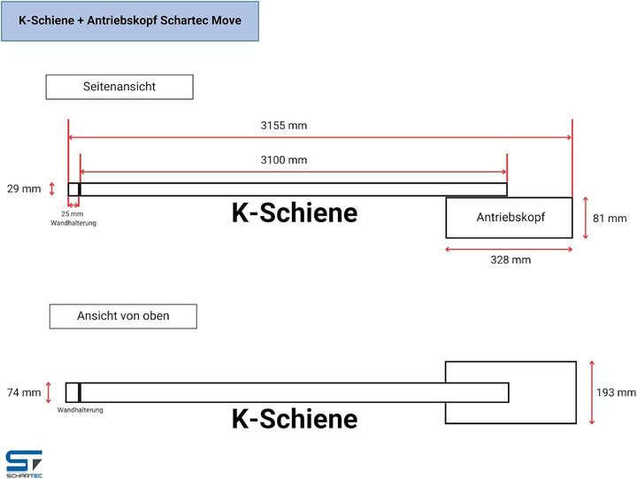 Schartec Move 1000 Garagentorantrieb Serie 3 Set inkl. 2 Handsender und Schiene - elektrischer Toran
