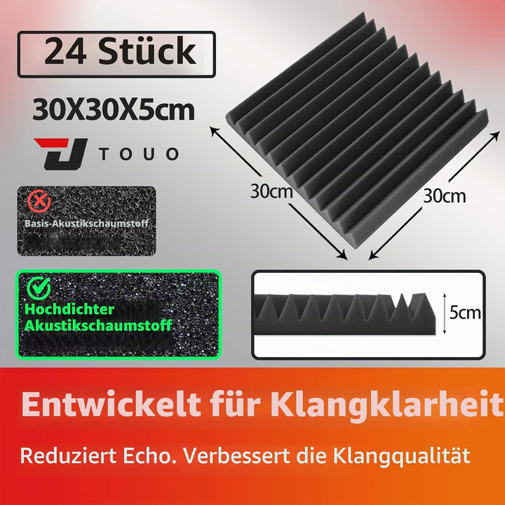 Akustikplatten, schalldichte Schaumstoffplatten für die Wand, 30,5 x 30,5 x 5,1 cm, schwer entflammb