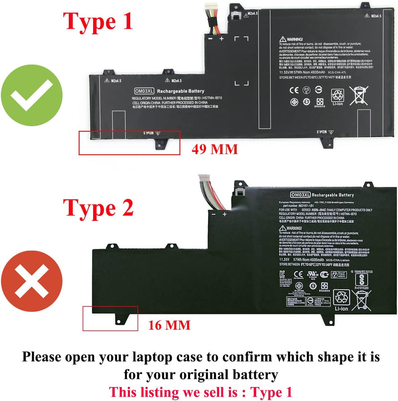 K KYUER 11.55V 57Wh OM03XL Laptop Akku Replacement für HP EliteBook X360 1030 G2 Series 13.3" 863167