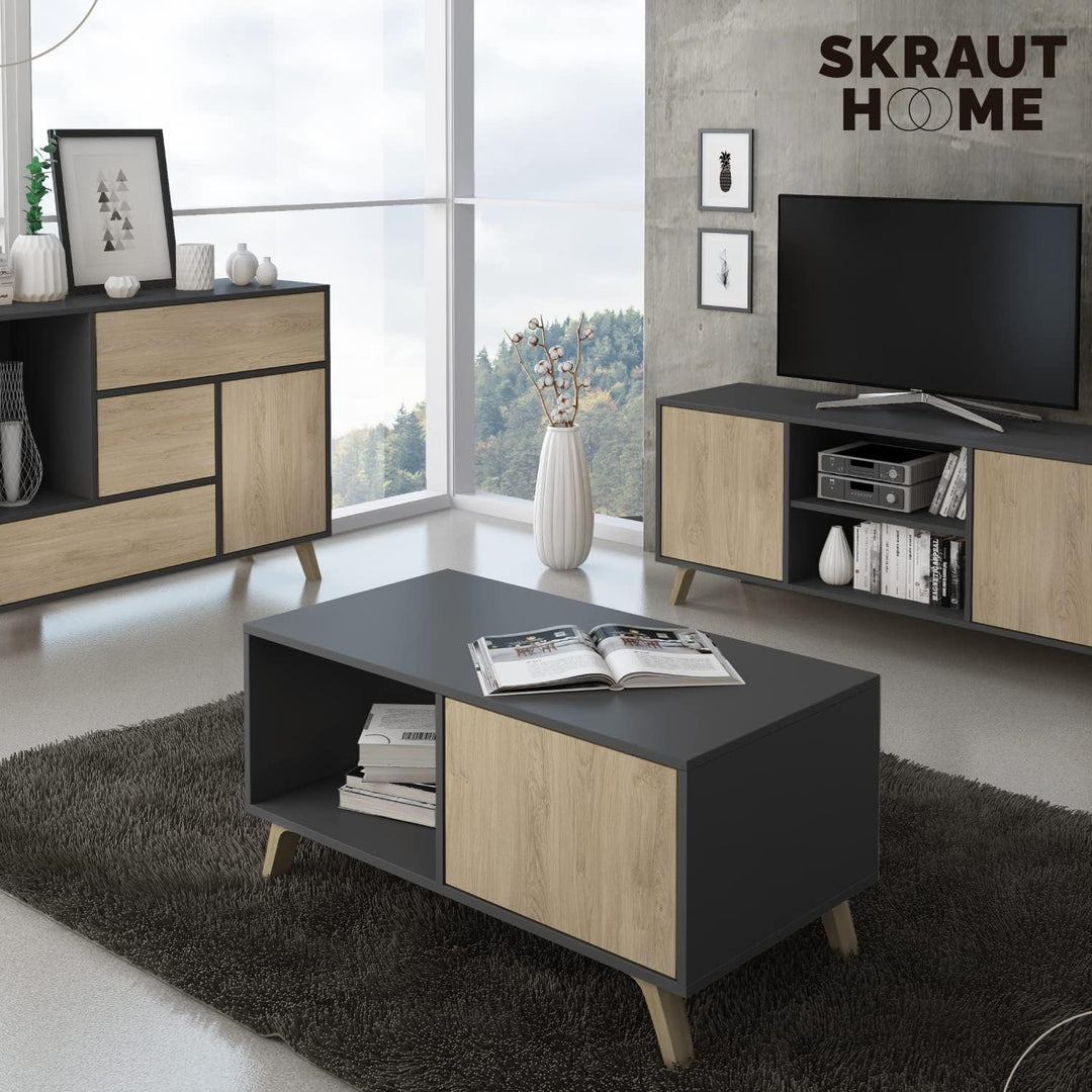 Skraut Home – Couchtisch – 45 x 92 x 50 cm – niedriger Tisch ideal für Wohn- oder Esszimmer – Windmo