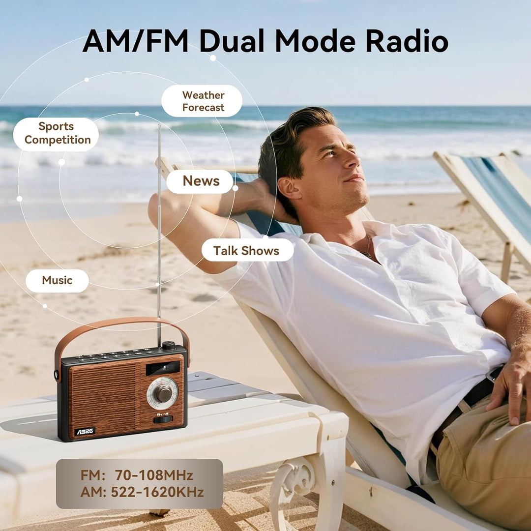COLSUR Retro Radio mit Bluetooth Lautsprecher, Tragbarer Vintage Radio mit AM/FM Radios mit Batterie