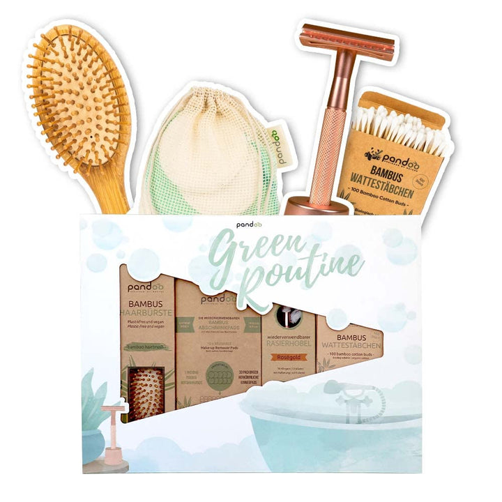 pandoo Bad-Set "Green Routine" | plastikfreies & nachhaltiges Geschenk-Set | Haarbürste, waschbare A