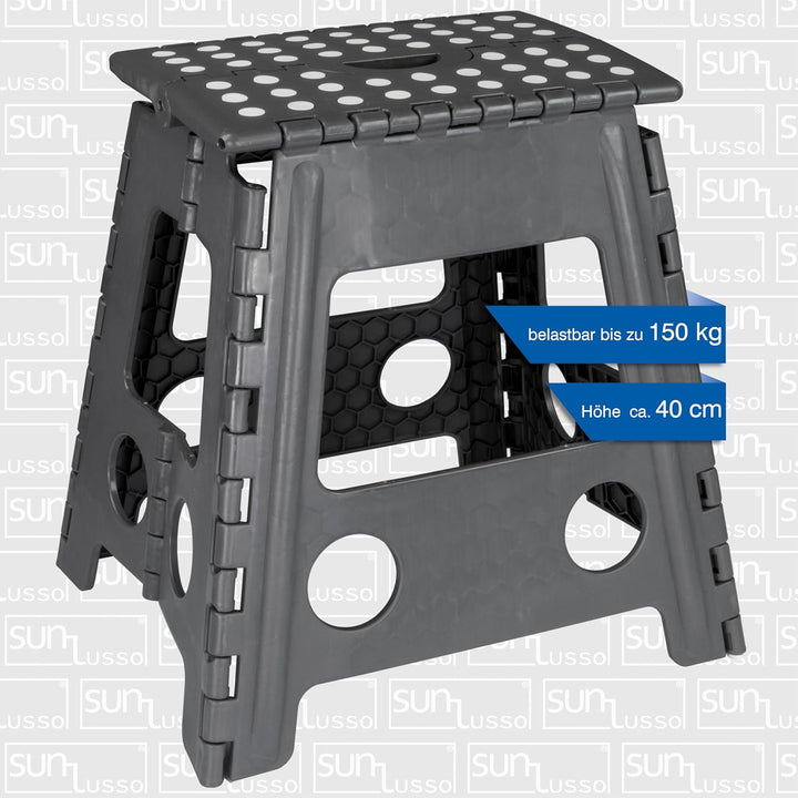 Deco4Me XL Tritthocker klappbar 40 cm hoch, belastbar bis 150 kg, 1 Stufe, rutschfest - Faltbarer Kl