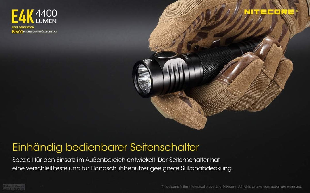 NITECORE E4K - 4400 Lumen, Akku über USB ladbar