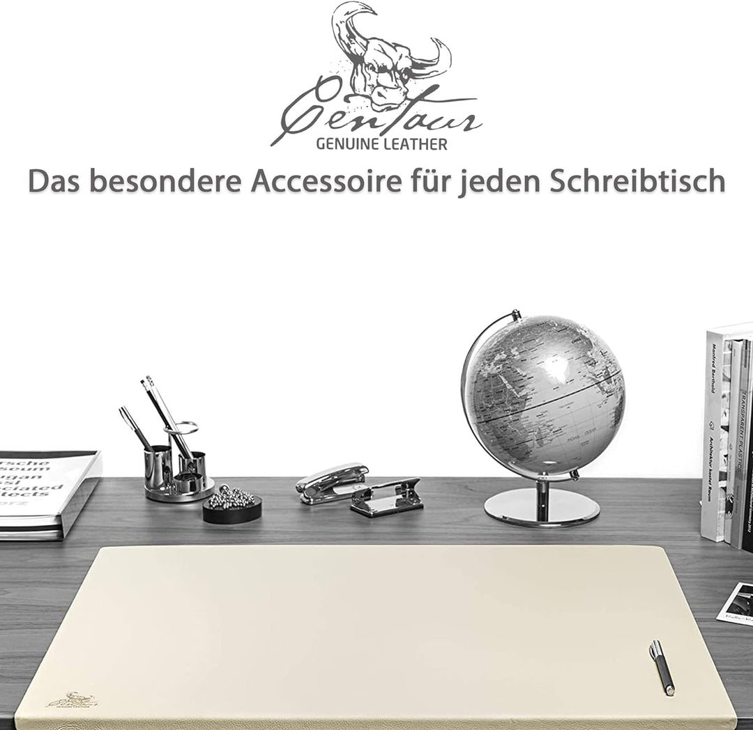 Centaur - Hochwertige Leder Schreibtischunterlage mit 90° Kantenschutz - Champagner Beige 55x80 cm -