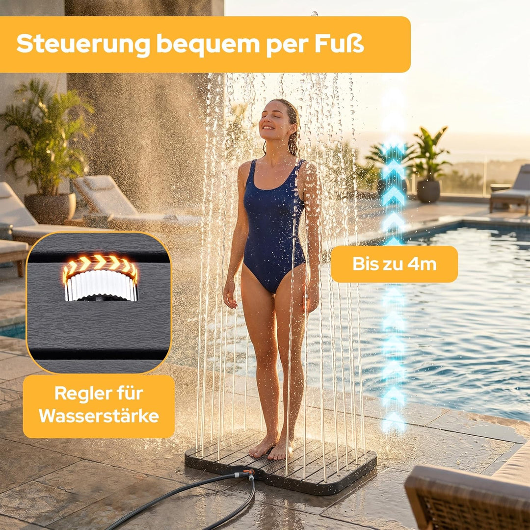 Arebos Bodendusche Garten | Outdoor Dusche Fussrad 4m Fontänenhöhe | Gartendusche Warm- & Kaltwasser