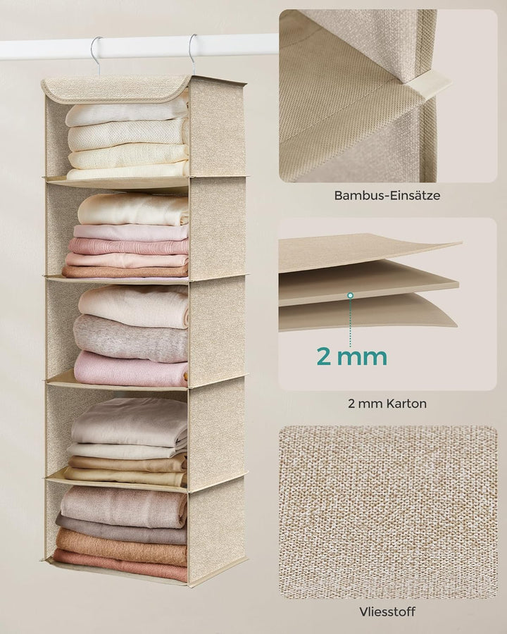 SONGMICS Hängeorganizer, 2er Set, Schrank-Organizer, Hängeregal, Hängeaufbewahrung, faltbar und plat