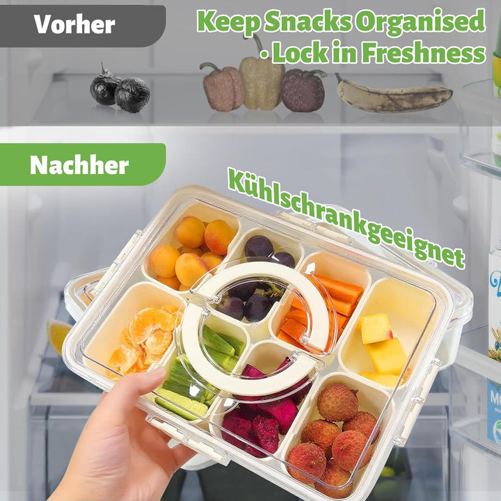 Snackbox mit 8 Fächern & Deckel - Tragbare Snackschale mit Griff, Luftdicht & Spülmaschinenfest, Sna