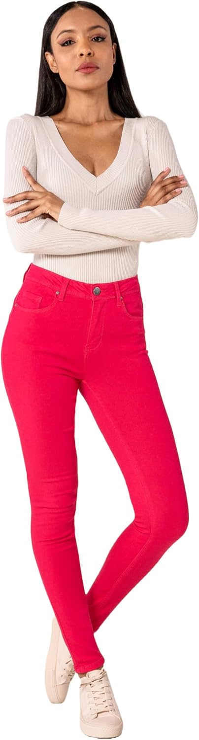 Nina Carter P106 Damen Jeanshosen Slim Fit Push-Up Skinny Jeans Mid-High Waist, XS Slim Himbeere (P1